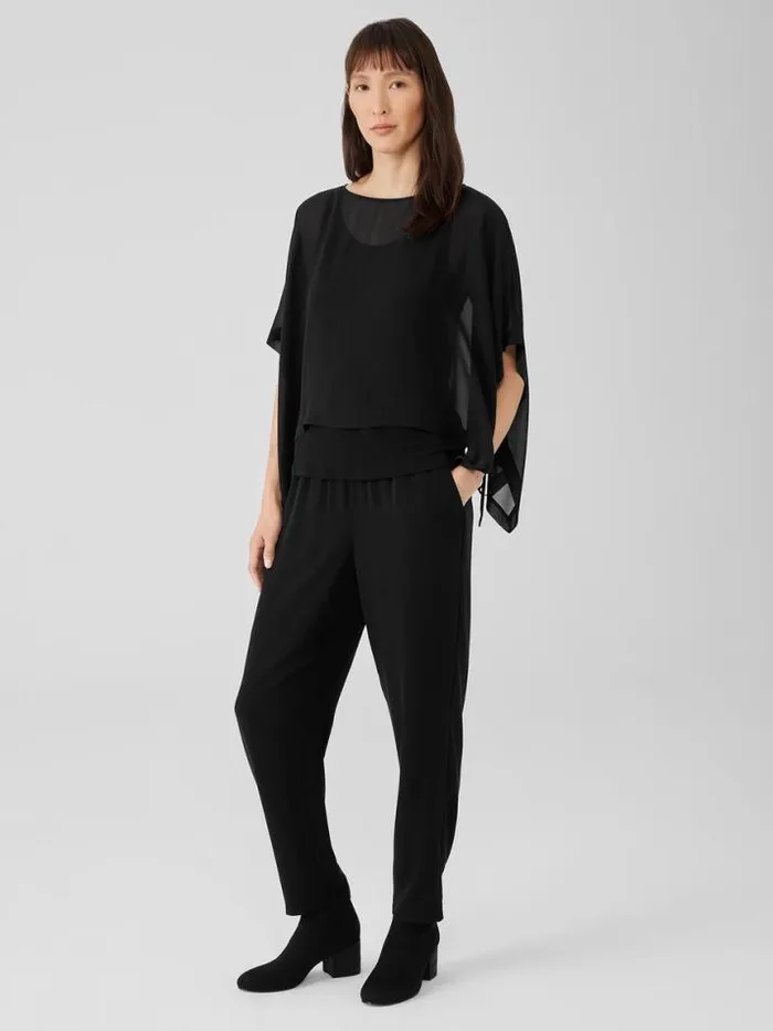 Shop Eileen Fisher Petite Sheer Silk Georgette Poncho Black