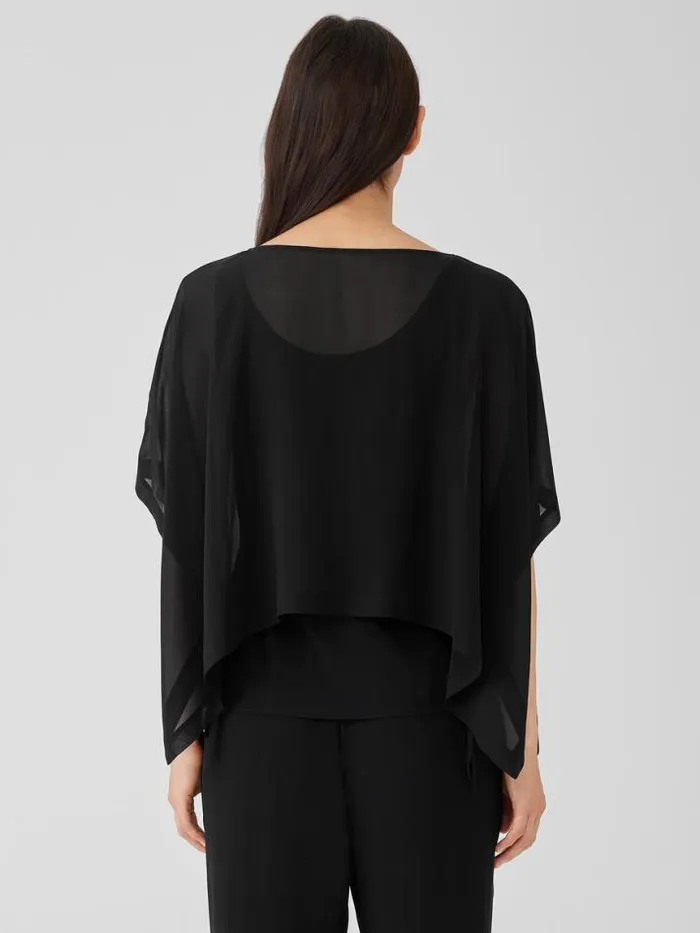 Shop Eileen Fisher Petite Sheer Silk Georgette Poncho Black