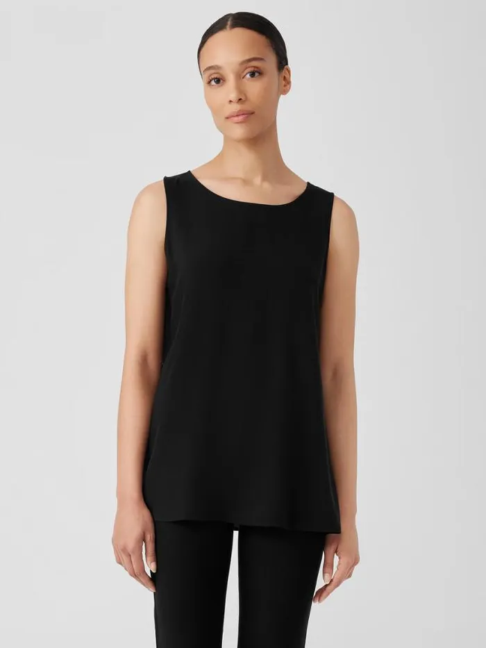 Shop Eileen Fisher Petite Silk Georgette CrepeBallet Neck Long Tank Black