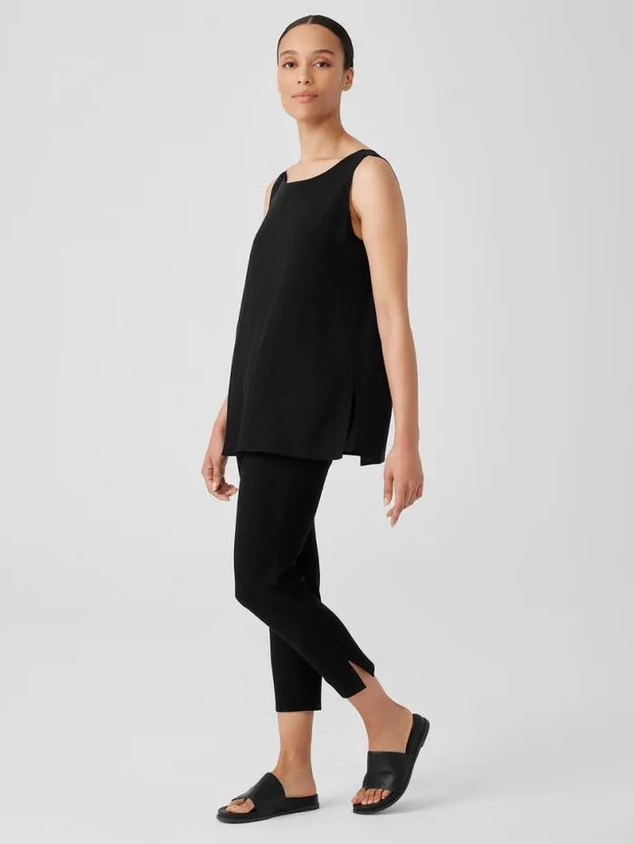 Shop Eileen Fisher Petite Silk Georgette CrepeBallet Neck Long Tank Black