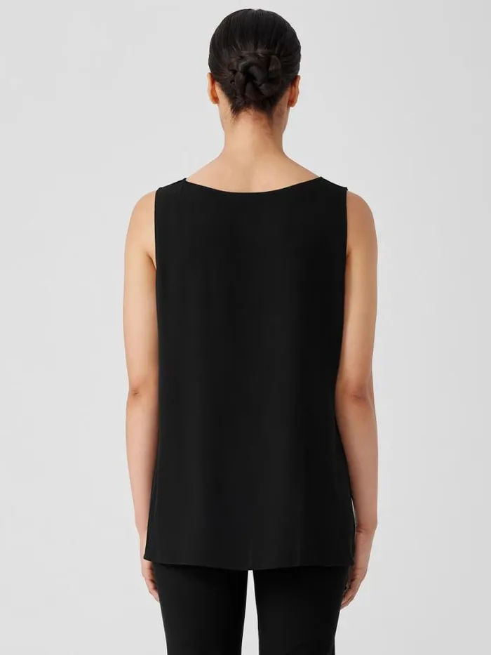 Shop Eileen Fisher Petite Silk Georgette CrepeBallet Neck Long Tank Black