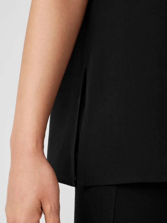 Shop Eileen Fisher Petite Silk Georgette CrepeBallet Neck Long Tank Black