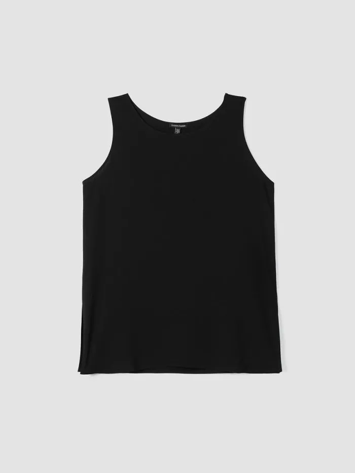 Shop Eileen Fisher Petite Silk Georgette CrepeBallet Neck Long Tank Black