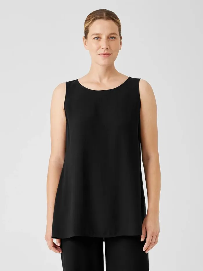 Shop Eileen Fisher Petite Silk Georgette Crepe Ballet Neck Tank Black