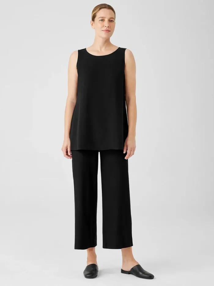 Shop Eileen Fisher Petite Silk Georgette Crepe Ballet Neck Tank Black