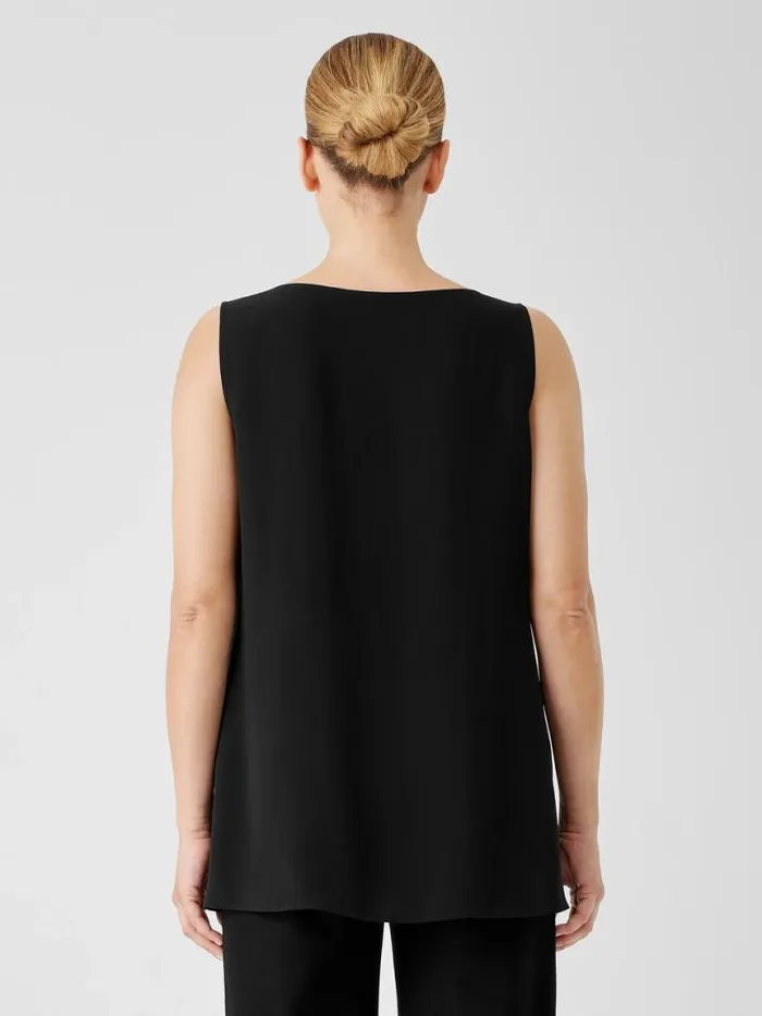 Shop Eileen Fisher Petite Silk Georgette Crepe Ballet Neck Tank Black