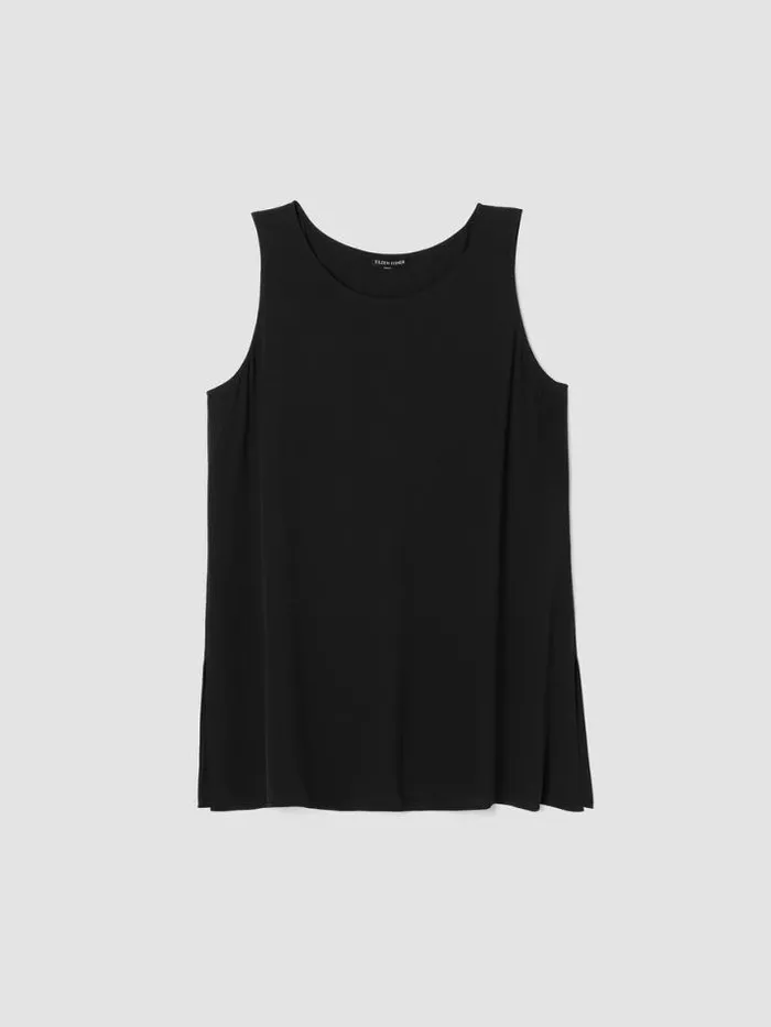 Shop Eileen Fisher Petite Silk Georgette Crepe Ballet Neck Tank Black