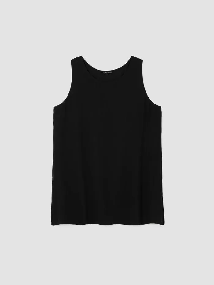 Shop Eileen Fisher Petite Silk Georgette Crepe Ballet Neck Tank Black