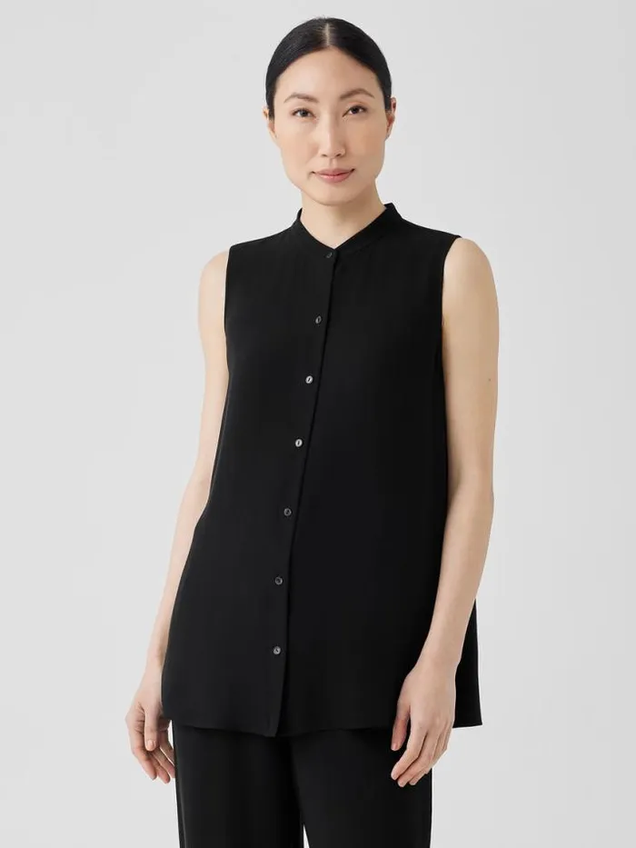 Shop Eileen Fisher Petite Silk Georgette Crepe Sleeveless Shirt Black