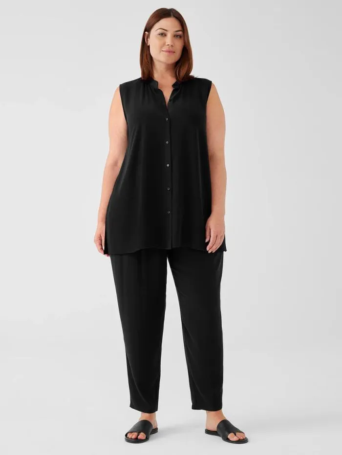 Shop Eileen Fisher Petite Silk Georgette Crepe Sleeveless Shirt Black