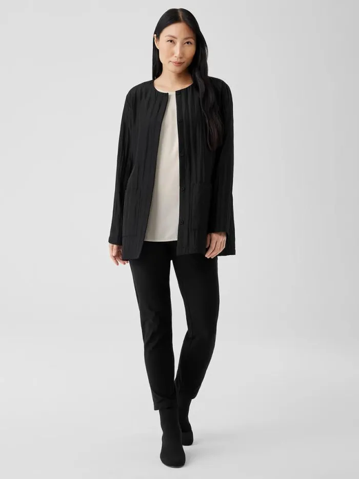 Shop Eileen Fisher Petite Silk Habutai Quilted Round Neck Jacket Black