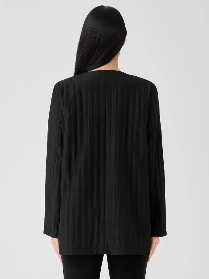 Shop Eileen Fisher Petite Silk Habutai Quilted Round Neck Jacket Black