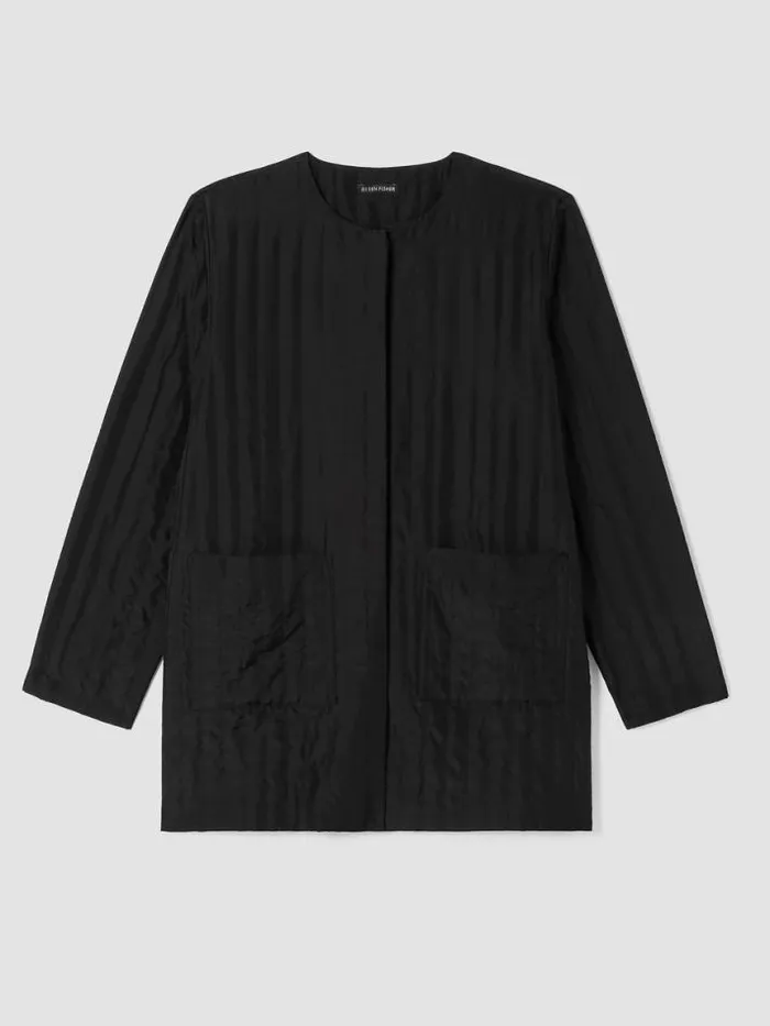 Shop Eileen Fisher Petite Silk Habutai Quilted Round Neck Jacket Black