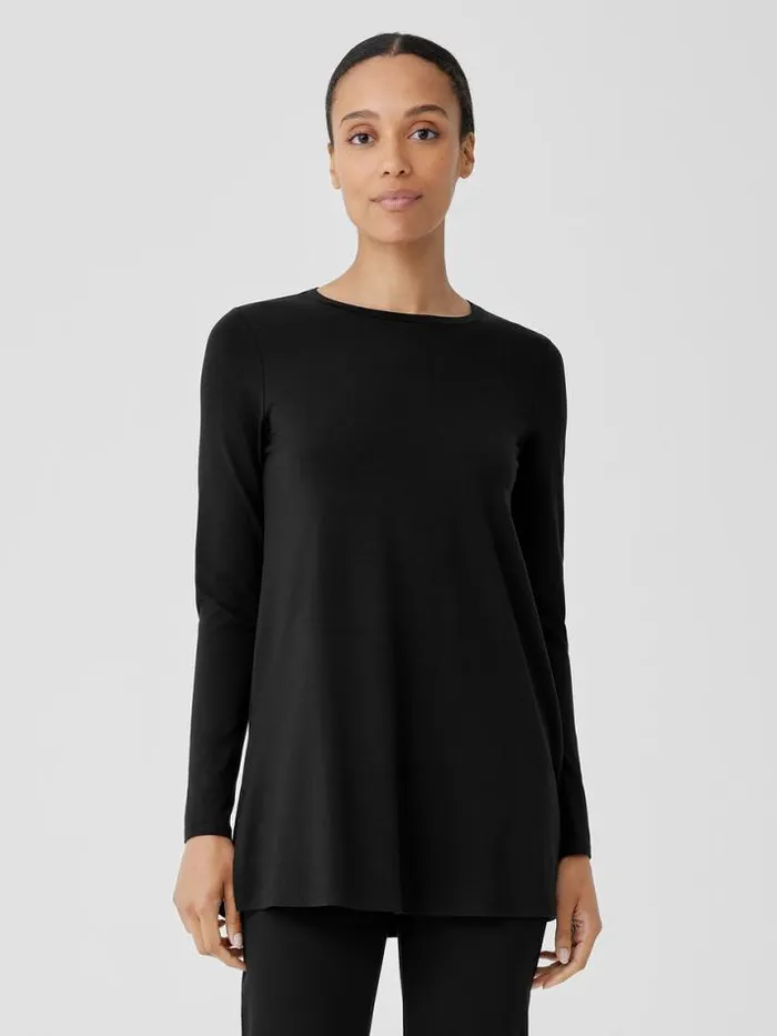 Shop Eileen Fisher Petite Stretch Jersey Knit Crew Neck Long Top Black