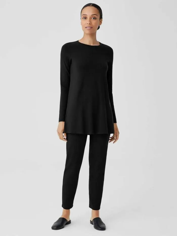 Shop Eileen Fisher Petite Stretch Jersey Knit Crew Neck Long Top Black