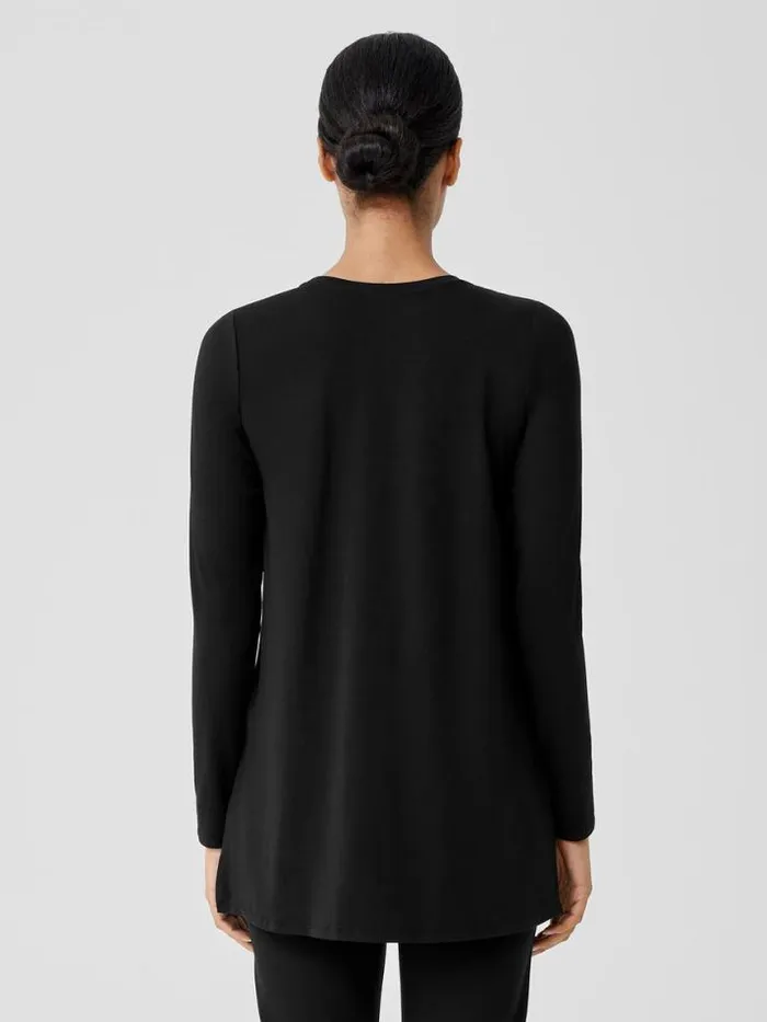 Shop Eileen Fisher Petite Stretch Jersey Knit Crew Neck Long Top Black
