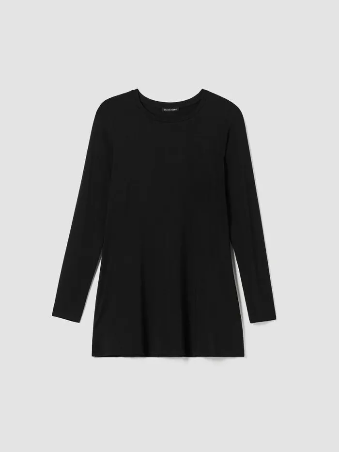 Shop Eileen Fisher Petite Stretch Jersey Knit Crew Neck Long Top Black