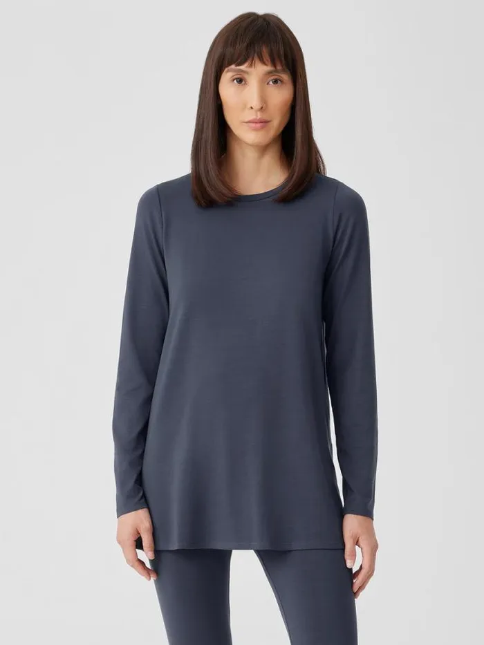 Shop Eileen Fisher Petite Stretch Jersey Knit Crew Neck Long Top Ocean