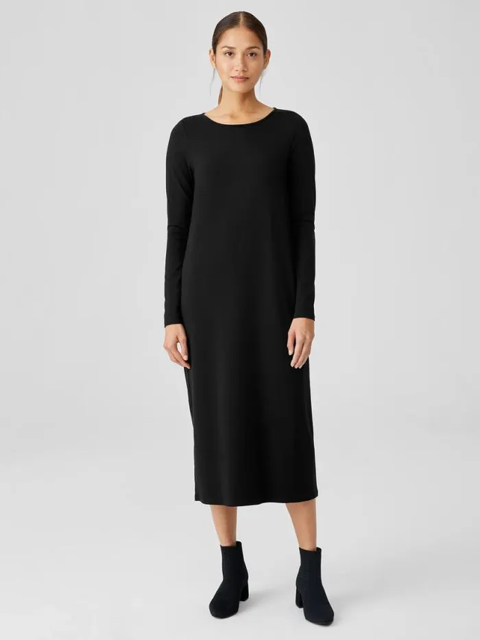 Shop Eileen Fisher Petite Stretch Jersey Knit Jewel Knit Dress Black