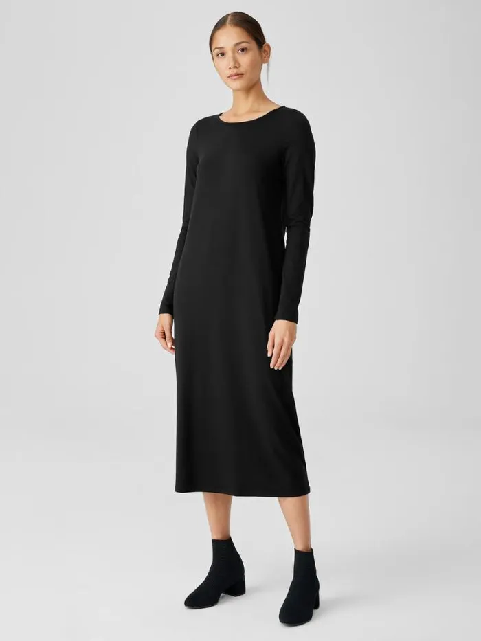 Shop Eileen Fisher Petite Stretch Jersey Knit Jewel Knit Dress Black