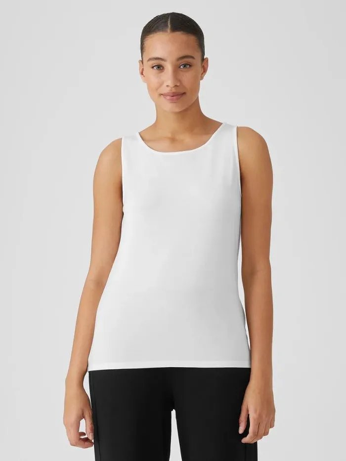 Shop Eileen Fisher Petite Stretch Jersey Knit Jewel Neck Tank White