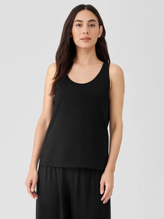Shop Eileen Fisher Petite Stretch Silk Jersey Scoop Neck Tank Black