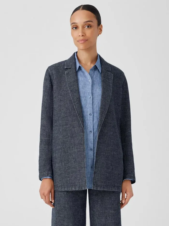 Shop Eileen Fisher Petite Tweedy Hemp Cotton Long Blazer Denim