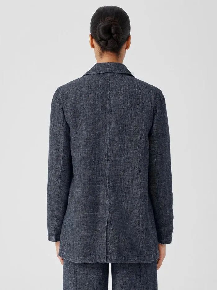 Shop Eileen Fisher Petite Tweedy Hemp Cotton Long Blazer Denim