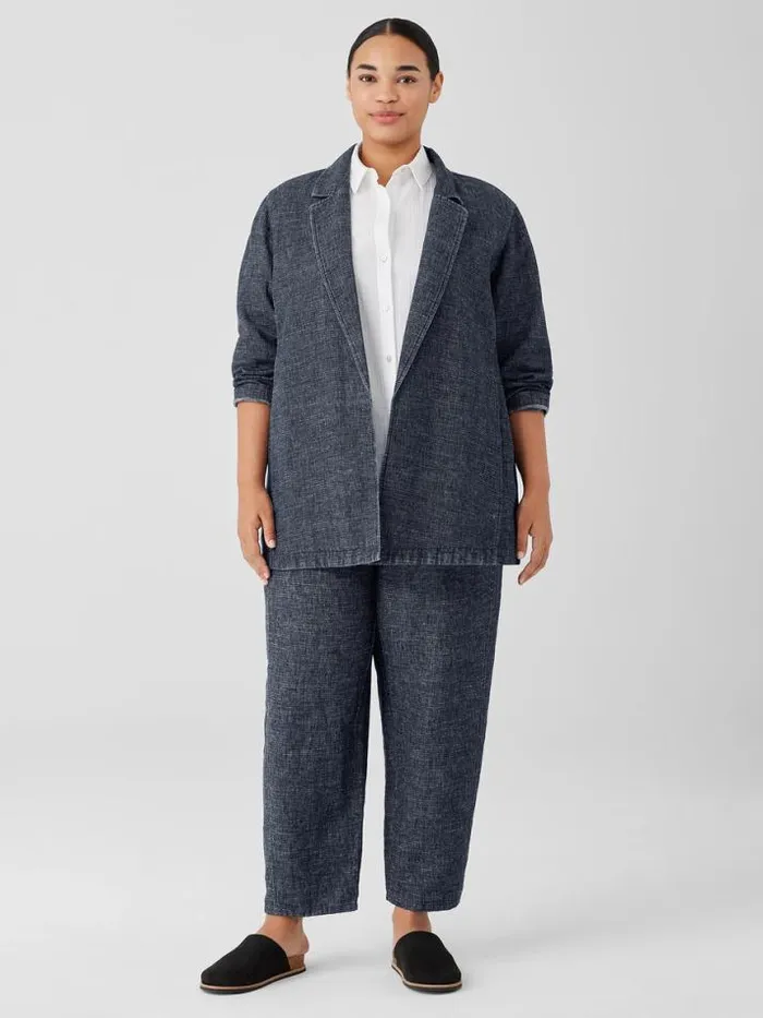 Shop Eileen Fisher Petite Tweedy Hemp Cotton Long Blazer Denim