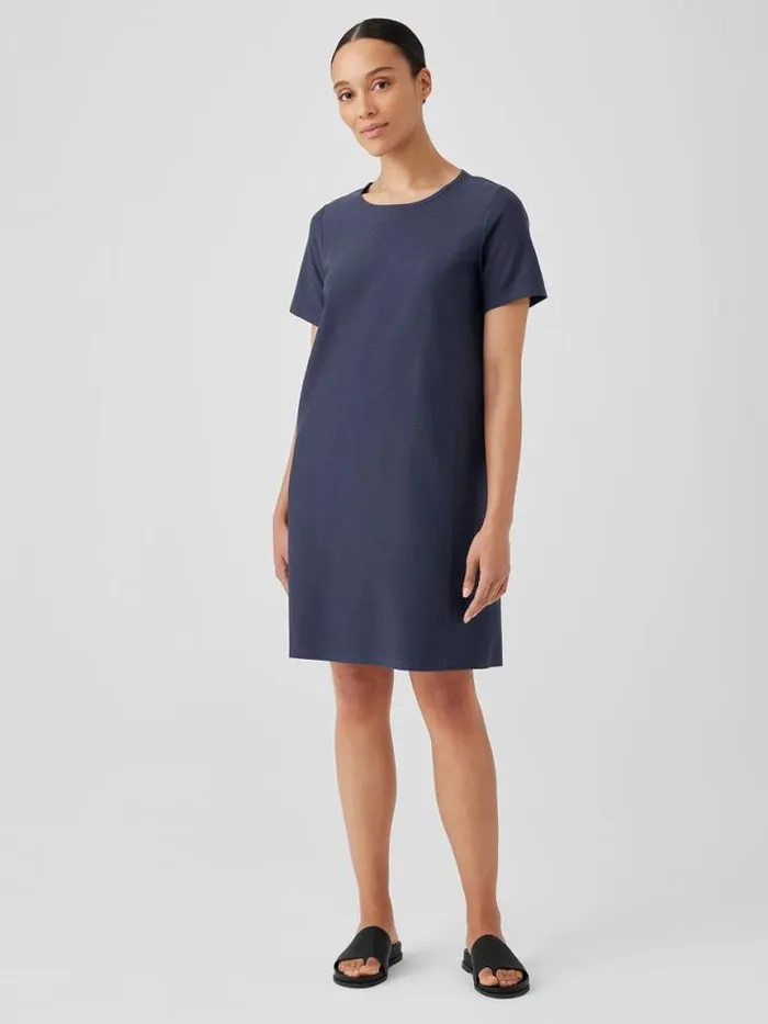 Shop Eileen Fisher Petite Washable Stretch Crepe Jewel Neck Dress Ocean