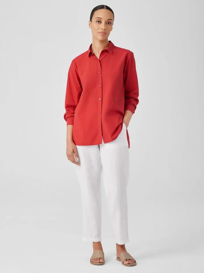 Shop Eileen Fisher Petite Washed Organic Cotton Poplin Classic Collar Long Shirt Flame