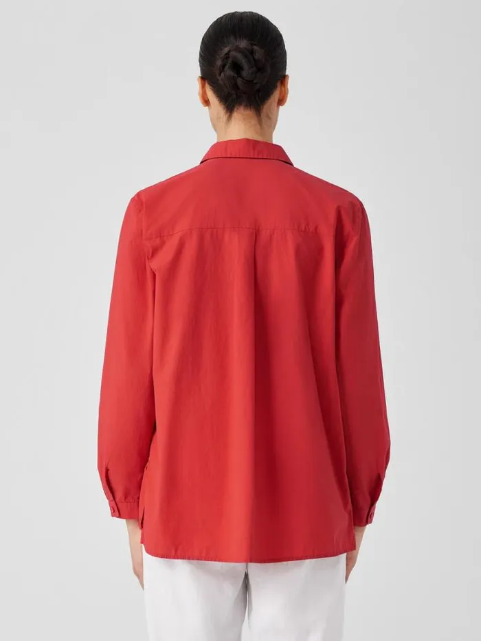 Shop Eileen Fisher Petite Washed Organic Cotton Poplin Classic Collar Long Shirt Flame