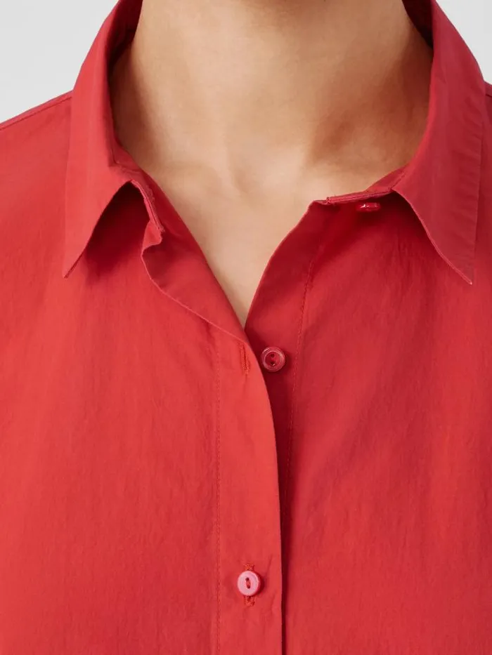 Shop Eileen Fisher Petite Washed Organic Cotton Poplin Classic Collar Long Shirt Flame