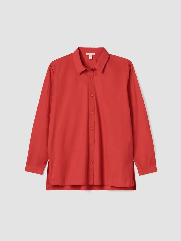 Shop Eileen Fisher Petite Washed Organic Cotton Poplin Classic Collar Long Shirt Flame