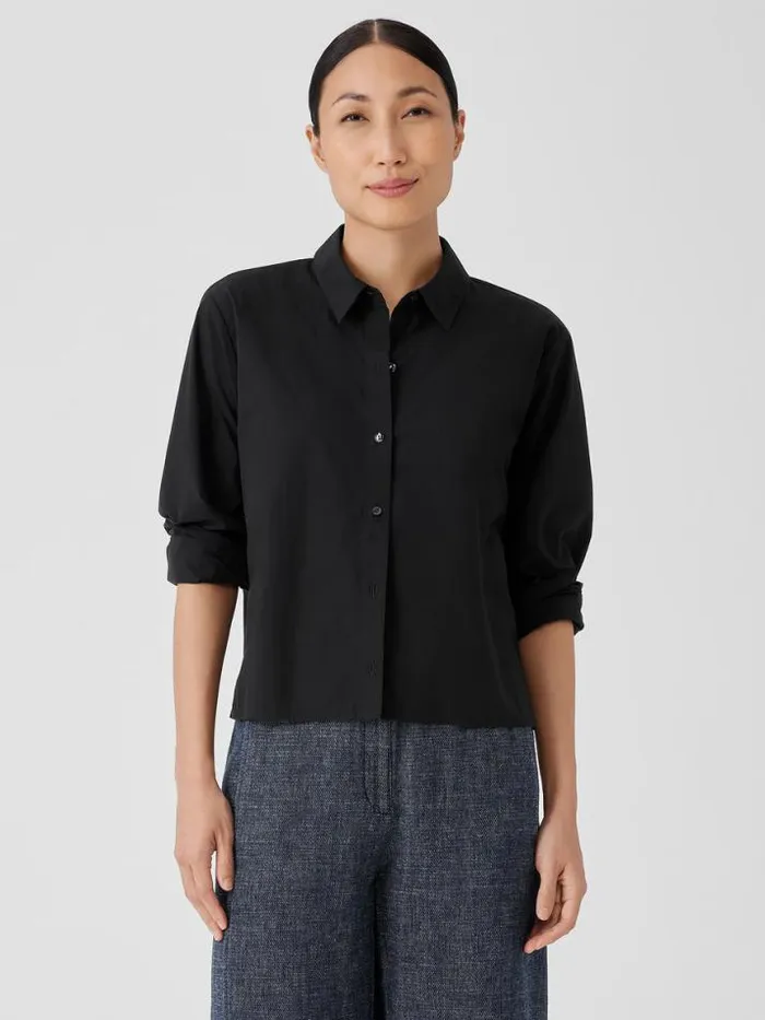 Shop Eileen Fisher Petite Washed Organic Cotton Poplin Classic Collar Shirt Black