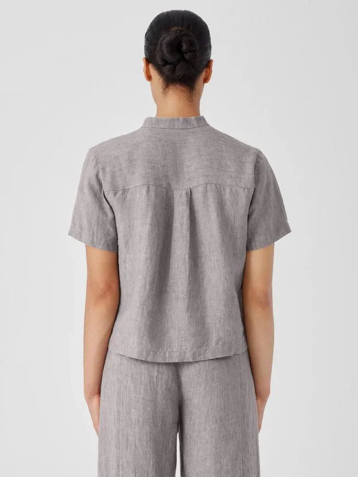 Shop Eileen Fisher Petite Washed Organic Linen Dlav Band Collar Shirt Stone