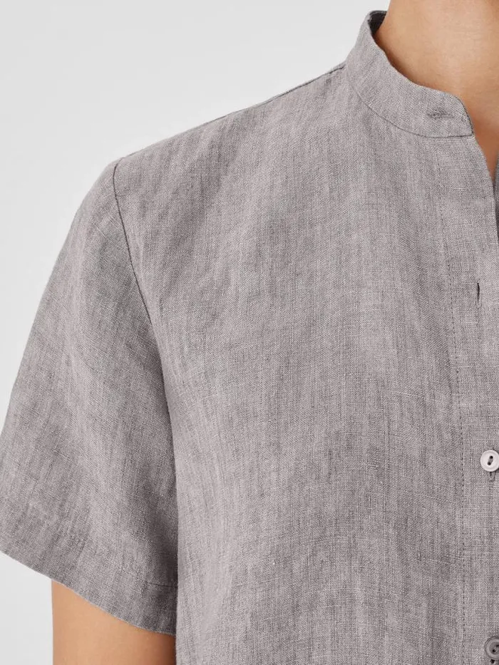 Shop Eileen Fisher Petite Washed Organic Linen Dlav Band Collar Shirt Stone