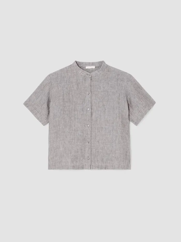Shop Eileen Fisher Petite Washed Organic Linen Dlav Band Collar Shirt Stone