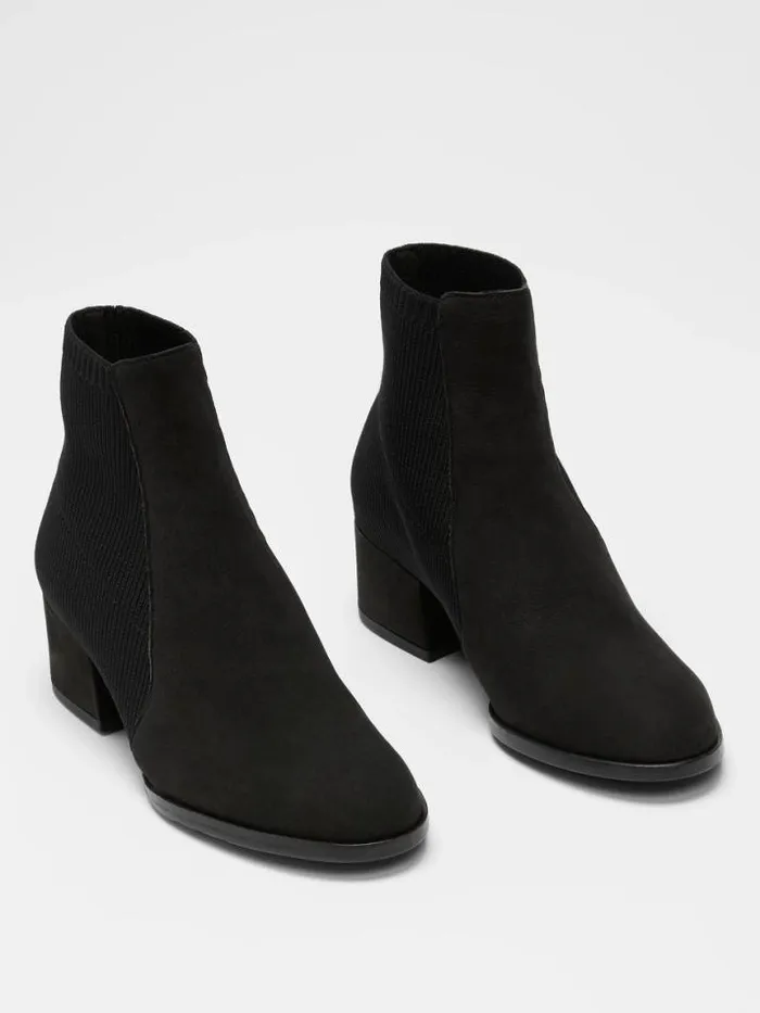 Shop Eileen Fisher Shoes Aesop Tumbled Nubuck And Recycled Stretch Knit Bootie Black