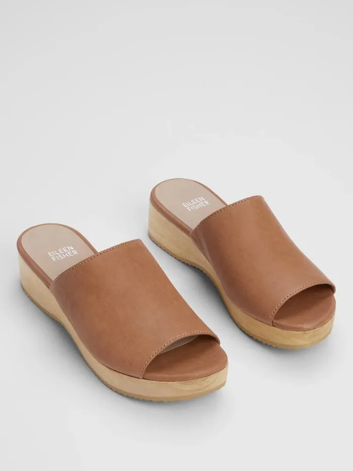 Shop Eileen Fisher Shoes Novel Tumbled Leather Wedge Sandal Cognac