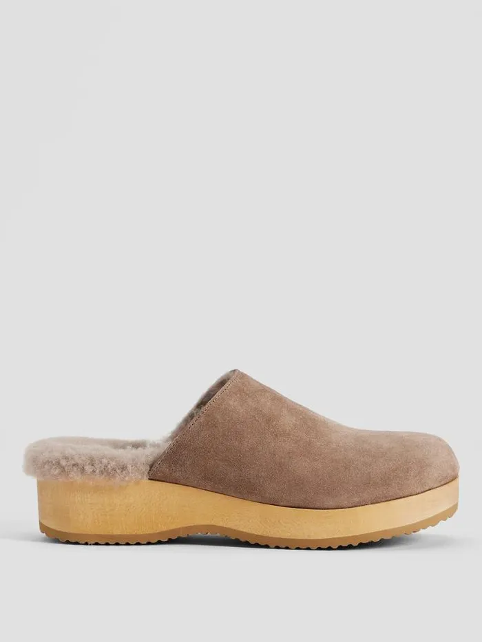 Shop Eileen Fisher Shoes Shearling Clog In Suede Marble