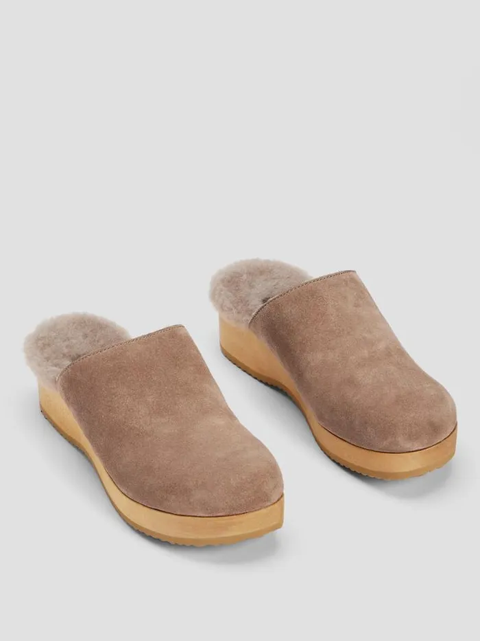 Shop Eileen Fisher Shoes Shearling Clog In Suede Marble