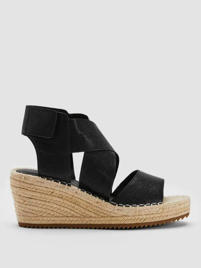 Shop Eileen Fisher Shoes Willow Tumbled Leather Wedge Espadrille Black