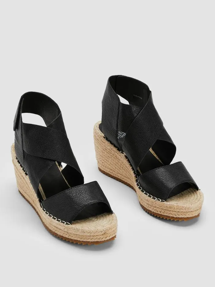 Shop Eileen Fisher Shoes Willow Tumbled Leather Wedge Espadrille Black
