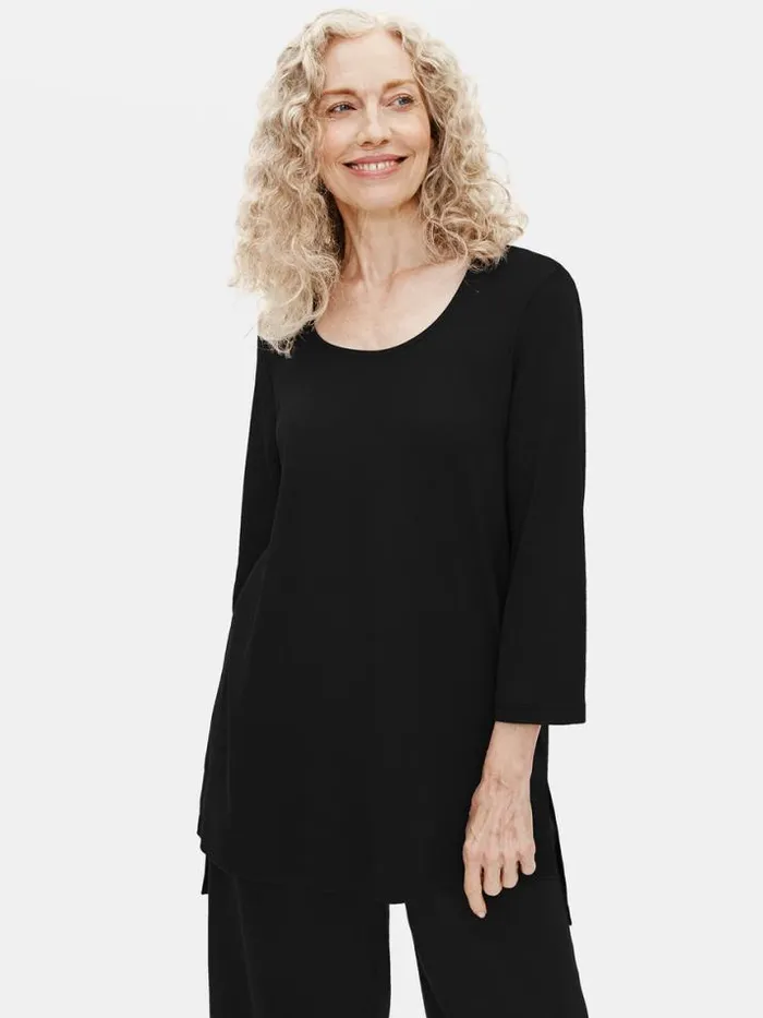 Shop Eileen Fisher Sleepwear Organic Cotton Interlock Long Sleep Top Black