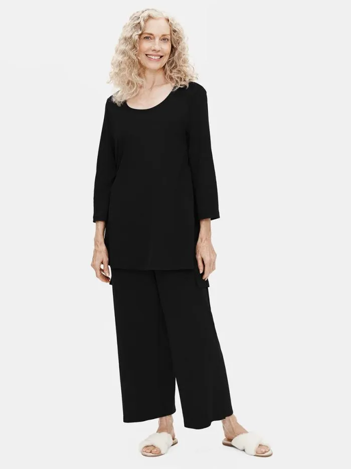Shop Eileen Fisher Sleepwear Organic Cotton Interlock Long Sleep Top Black