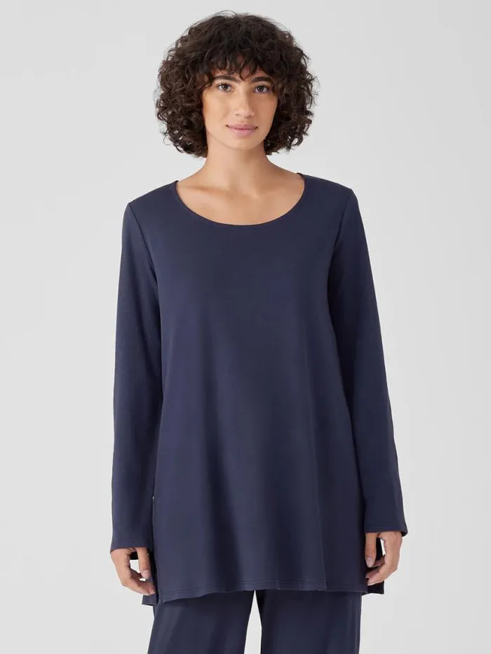 Shop Eileen Fisher Sleepwear Organic Cotton Interlock Long Sleep Top Indigo