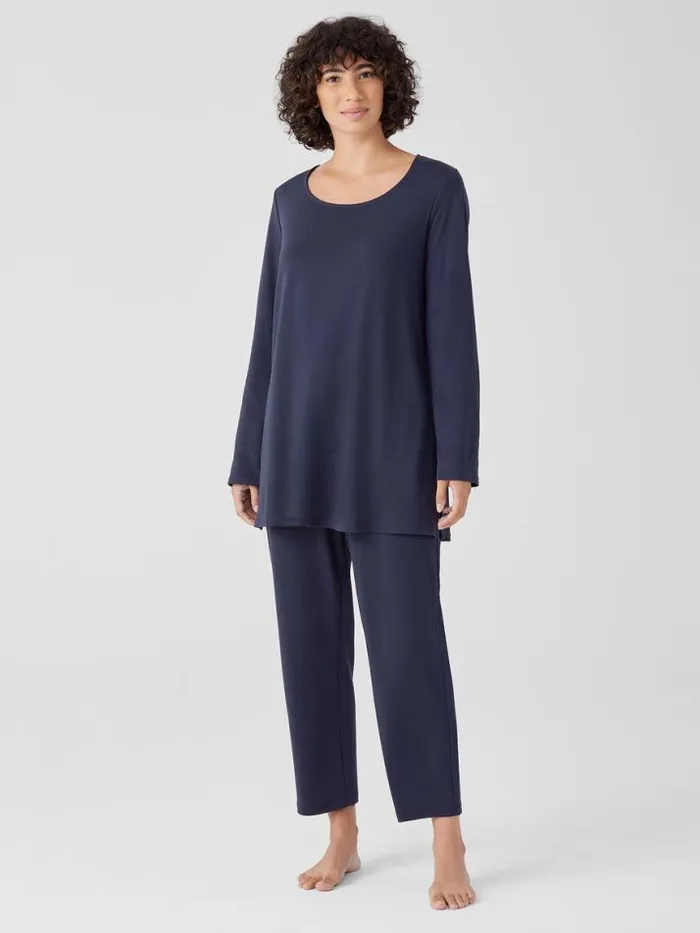 Shop Eileen Fisher Sleepwear Organic Cotton Interlock Long Sleep Top Indigo