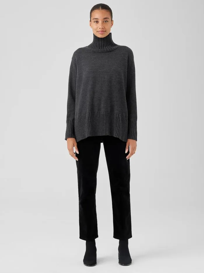 Shop Eileen Fisher Sweaters and Cardigans Merino Jersey Turtleneck In Regenerative Wool Charcoal