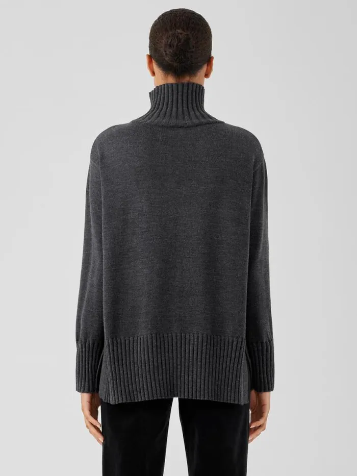 Shop Eileen Fisher Sweaters and Cardigans Merino Jersey Turtleneck In Regenerative Wool Charcoal